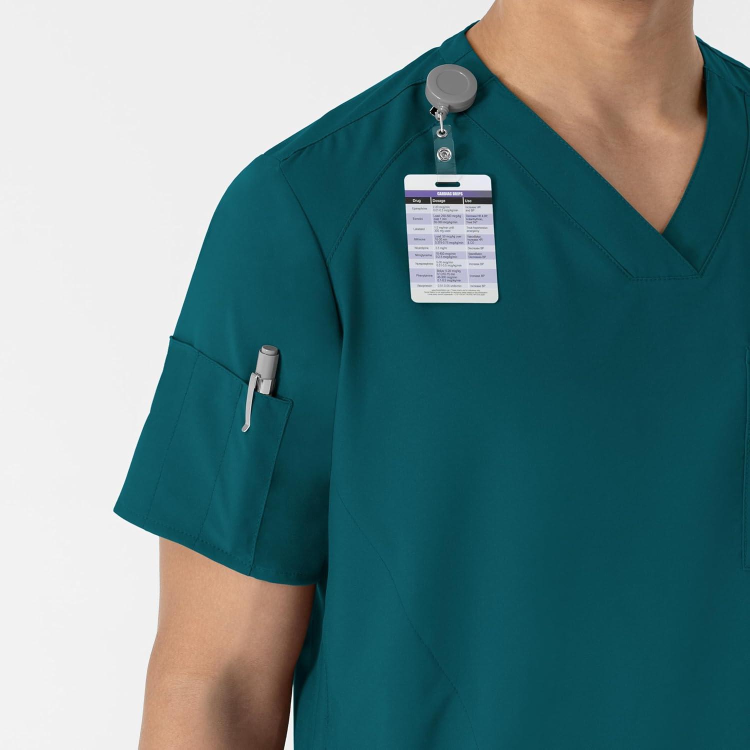WINK Scrubs for Men, W123, V-Neck Tops with 6 Pockets(Caribbean Blue)