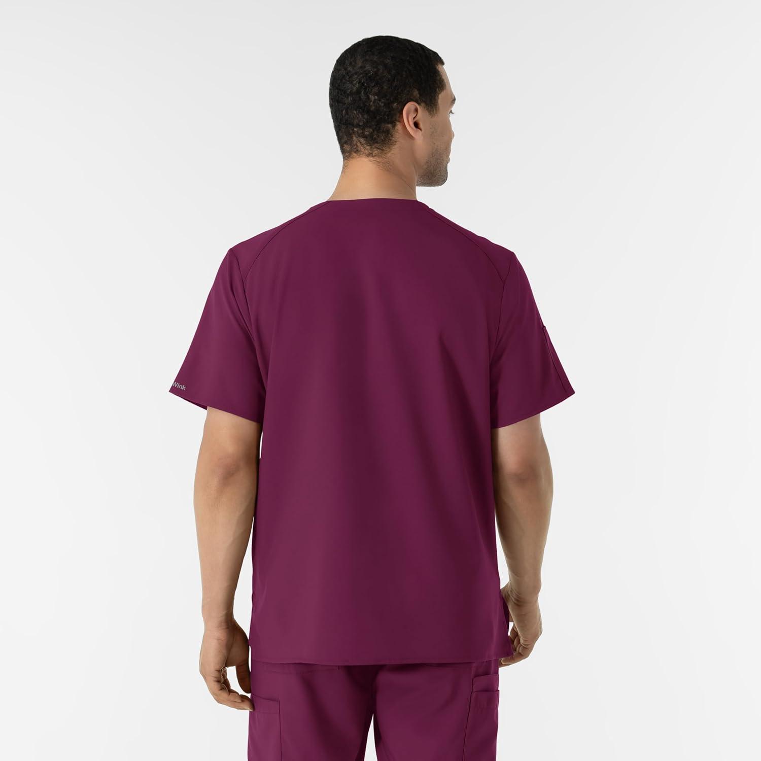 WINK Scrubs for Men, W123, V-Neck Tops with 6 Pockets(Wine)