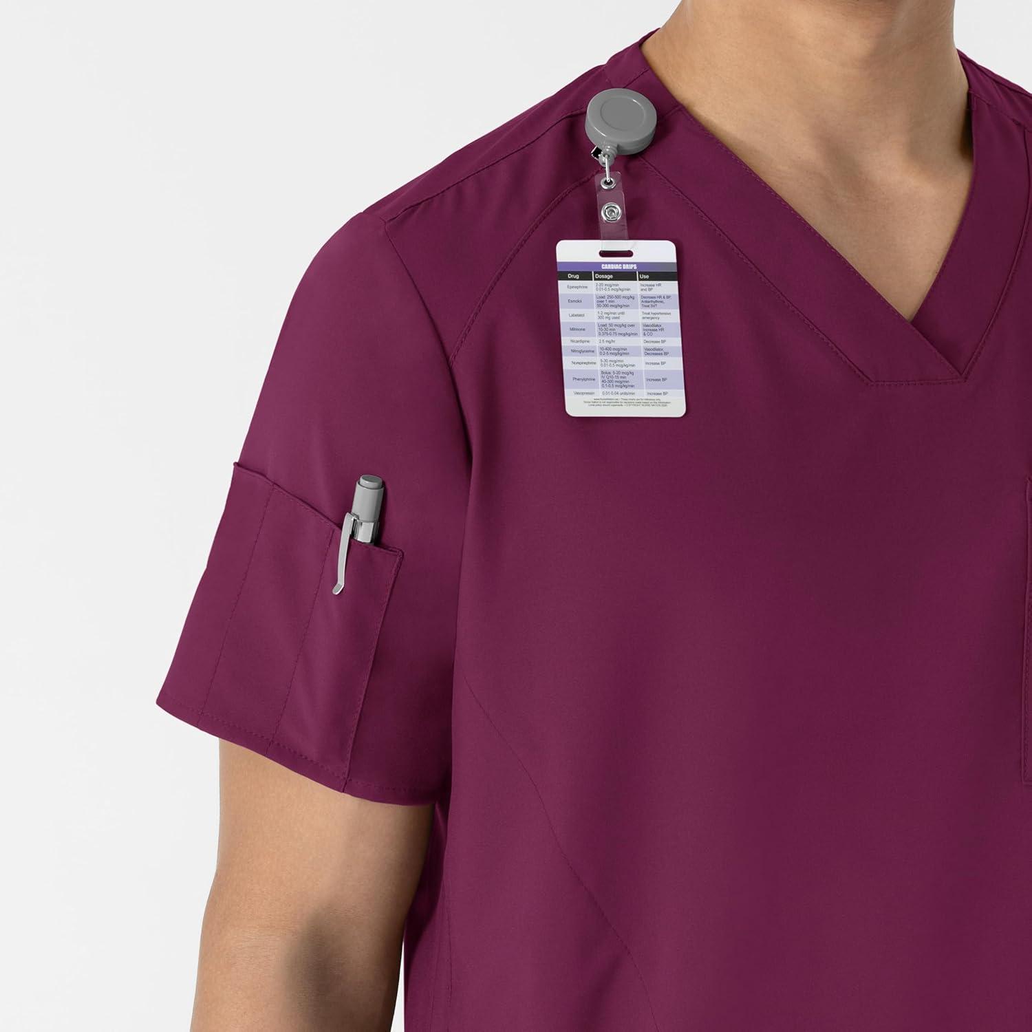 WINK Scrubs for Men, W123, V-Neck Tops with 6 Pockets(Wine)