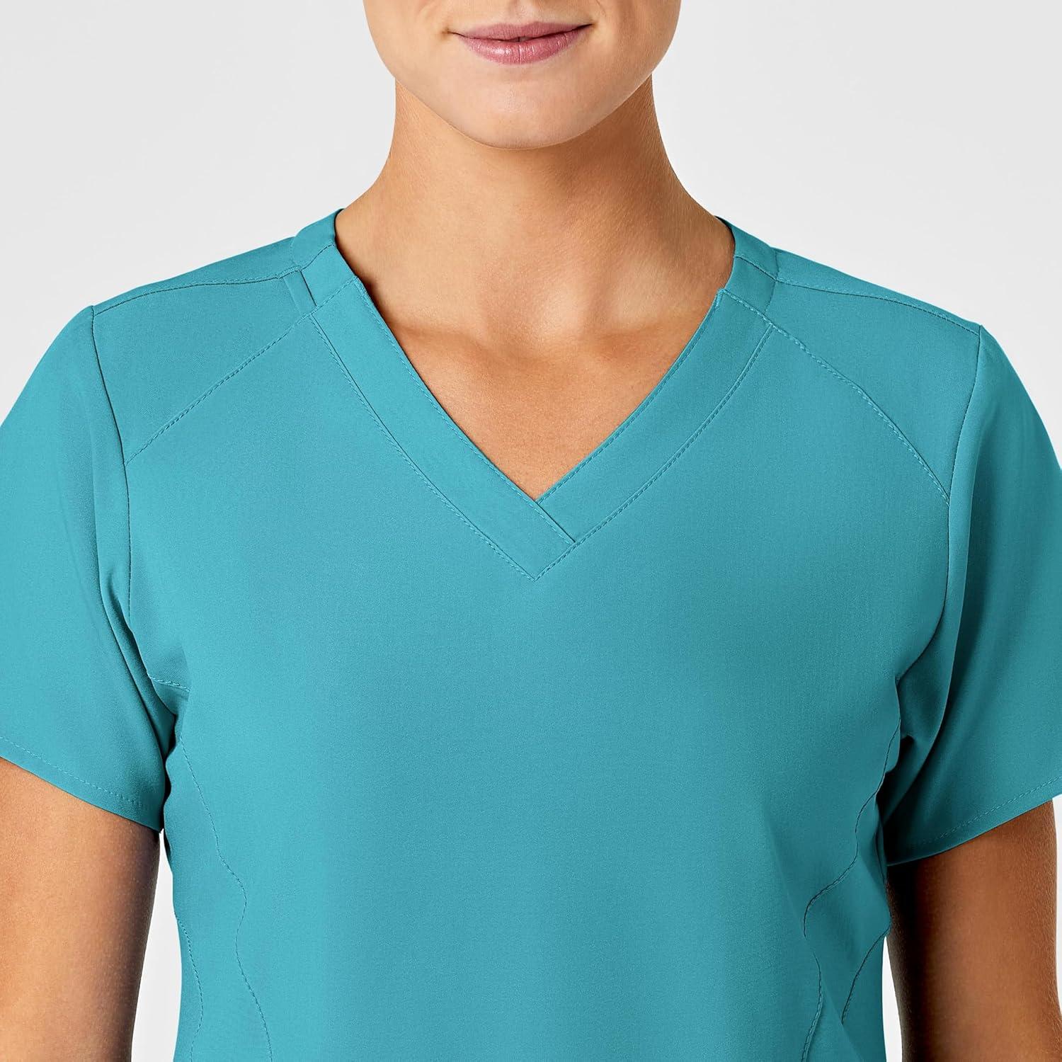 Wink Scrubs for Women, W123, Stylized V-Neck Tops with 5 Pockets(Teal Blue)
