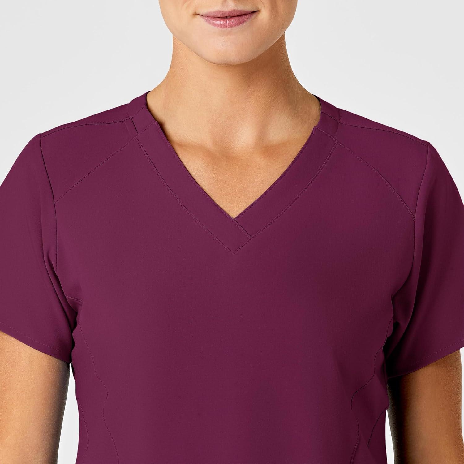 Wink Scrubs for Women, W123, Stylized Vneck Tops with 5 Pockets(Wine)