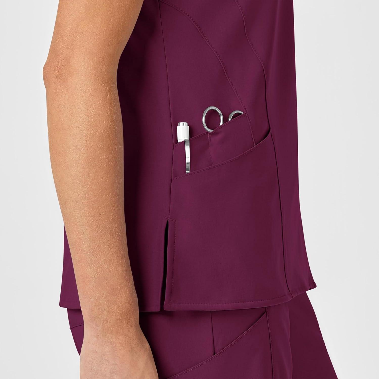 Wink Scrubs for Women, W123, Stylized Vneck Tops with 5 Pockets(Wine)