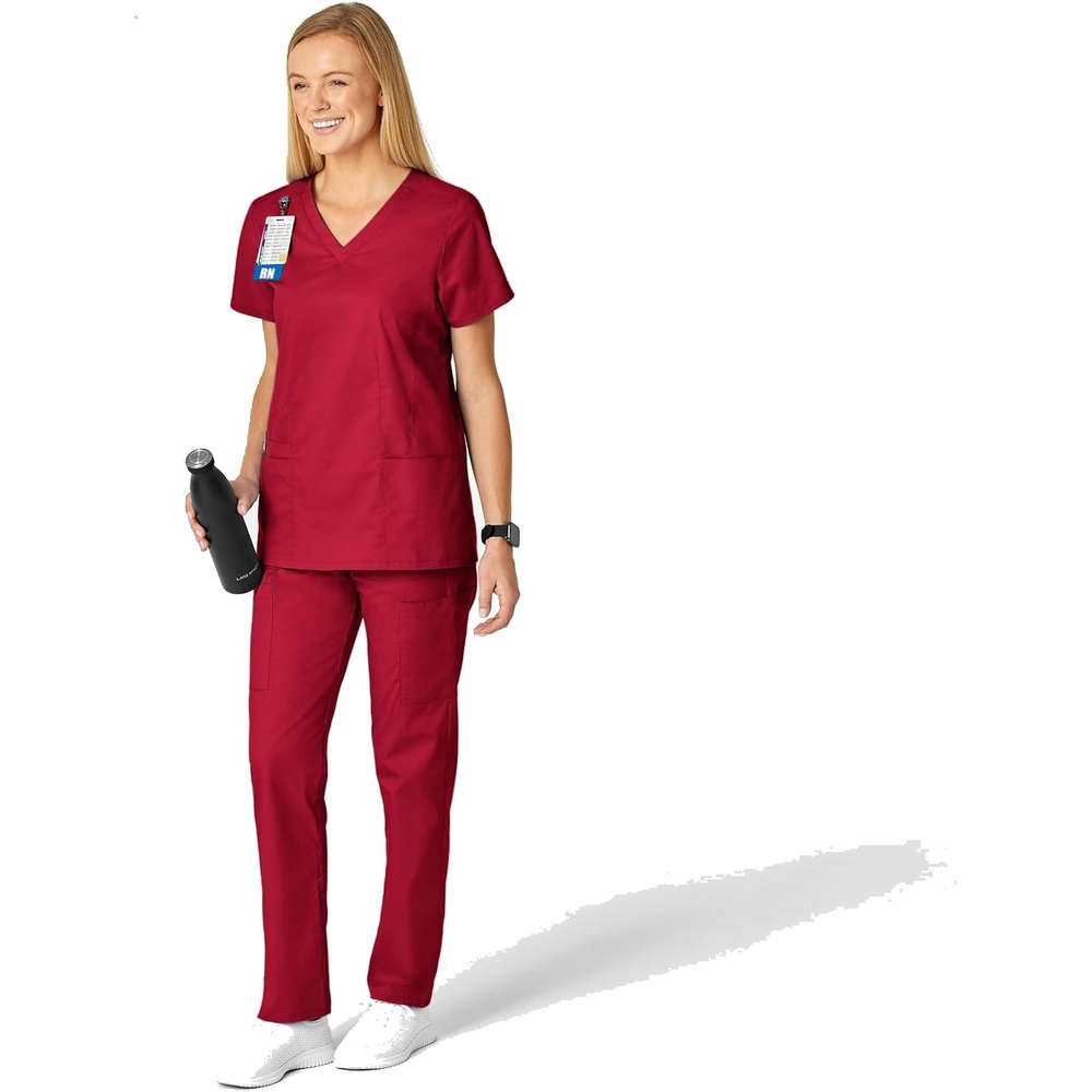 WINK WonderWORK Women’s V-Neck Scrub Top(Red)