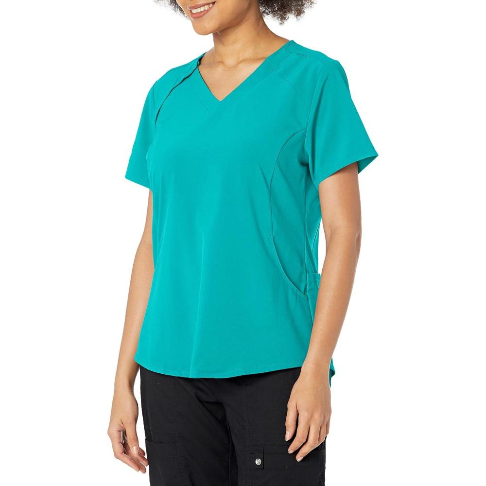 WonderWink Womens Renew Women’s Zip Accent Scrub Top(Teal Blue)