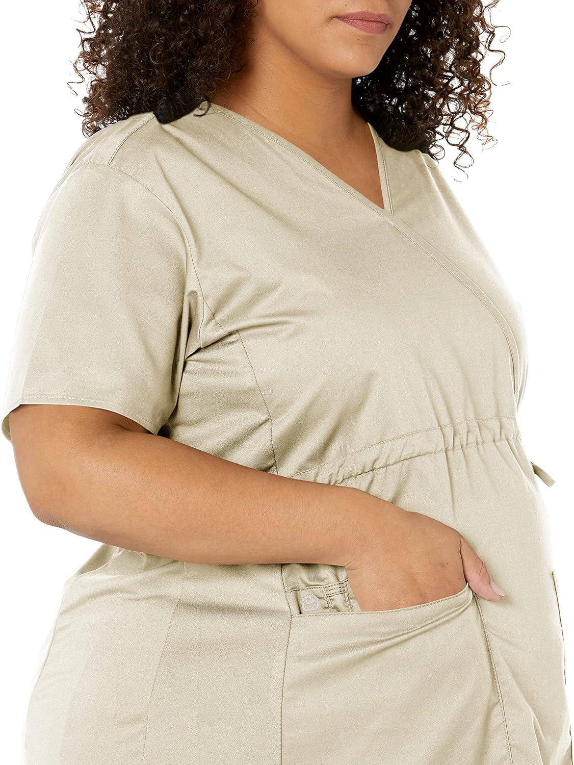 Wink WonderWORK Scrubs for Maternity Mock Wrap Scrub Tops(Khaki)