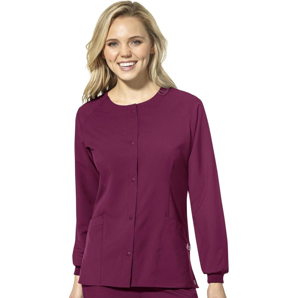 WonderWink Womens Crew Neck Warm Up Jacket(Wine)