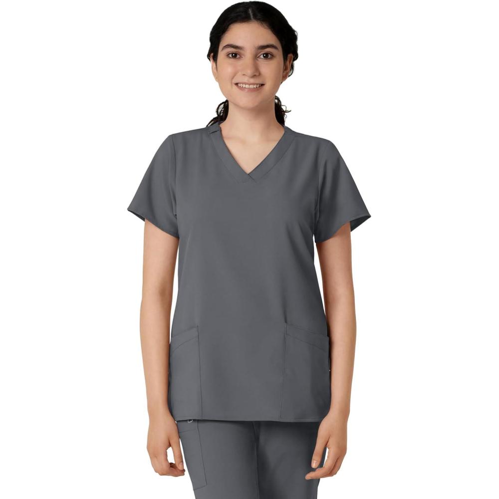 Wink Scrubs for Women, W123, Classic V-Neck Tops with 2 Pockets(Pewter)
