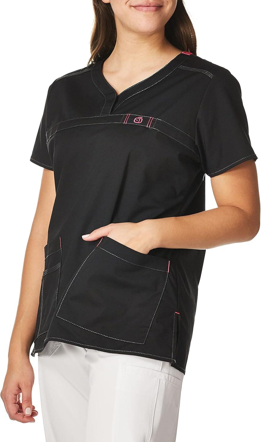 WonderWink Womens Wonderflex Patience Women’s Scrub Top(Black)