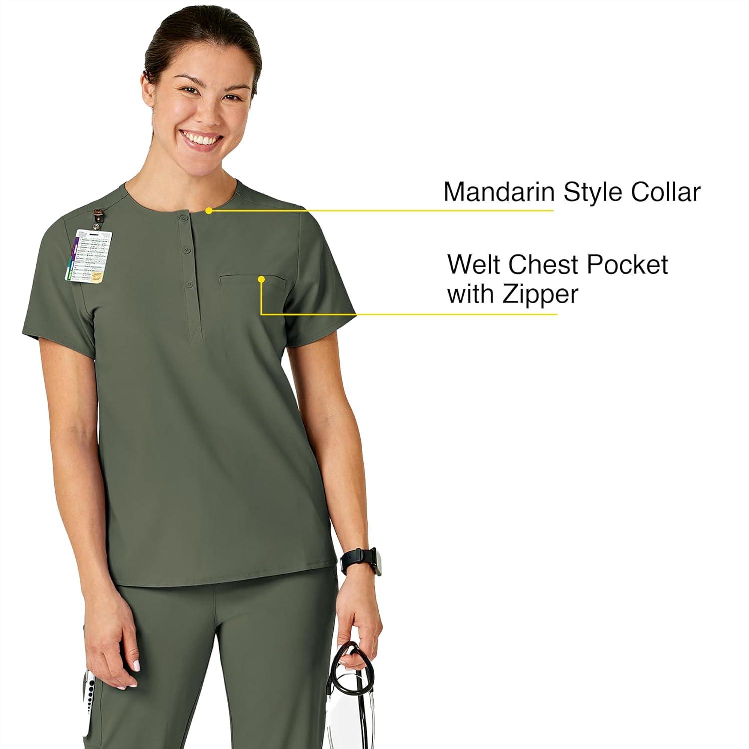 WonderWink Womens Mandarin Collar Tuck-in Top(Olive)