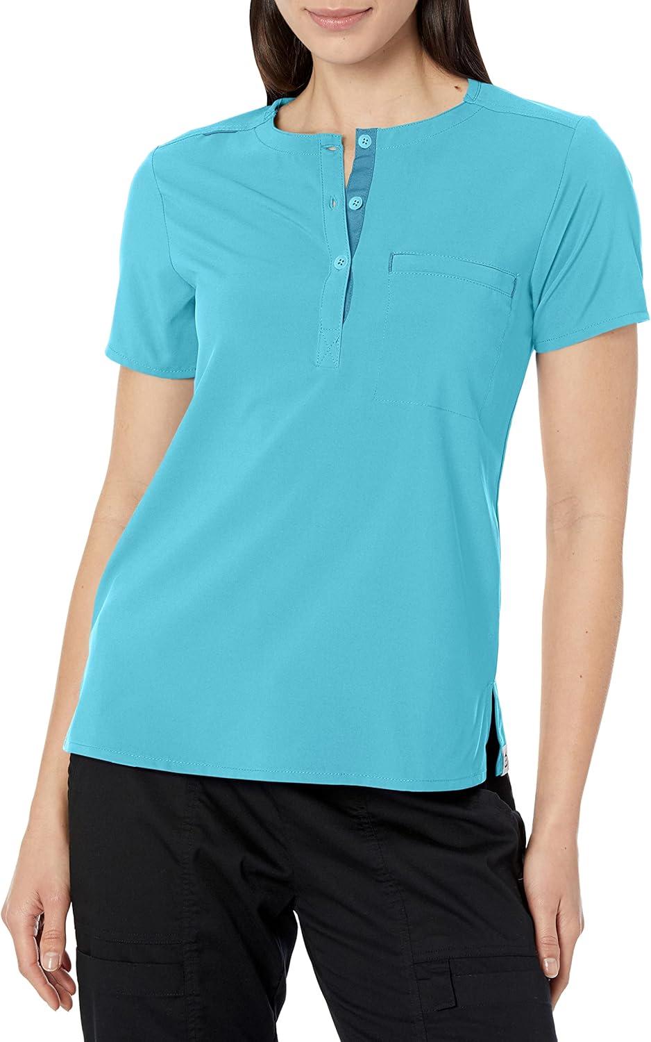 WonderWink Womens Mandarin Collar Tuck-in Top(Bay Blue)