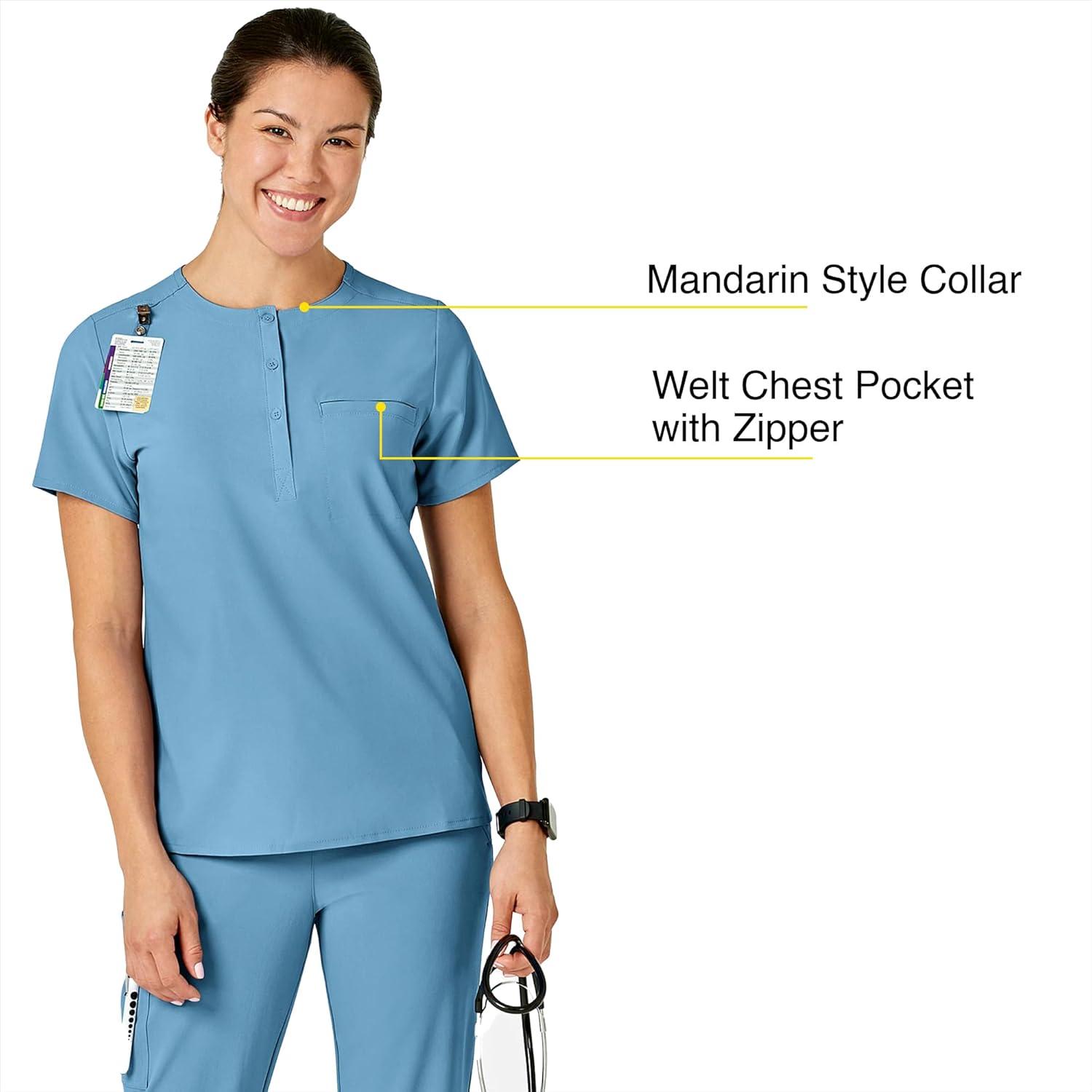 WonderWink Womens Mandarin Collar Tuck-in Top(Bay Blue)