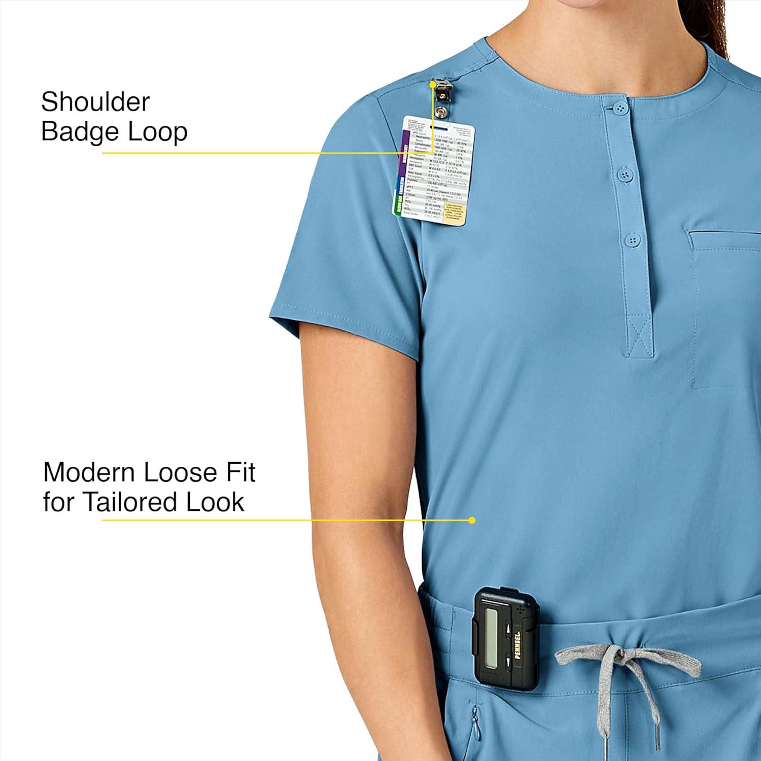 WonderWink Womens Mandarin Collar Tuck-in Top(Bay Blue)
