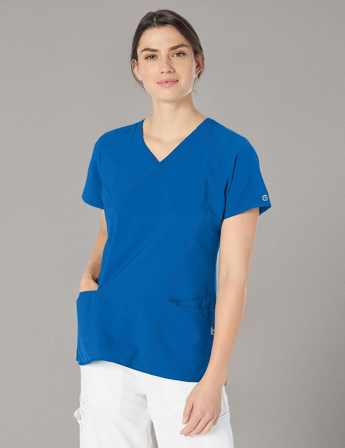WonderWink Womens Women’s Mock Wrap Scrub Top(Royal)