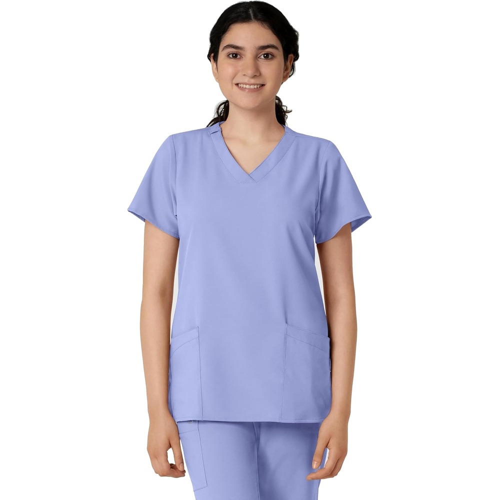 WINK W123 Women’s Basic V-Neck Scrub Top(Ceil Blue)