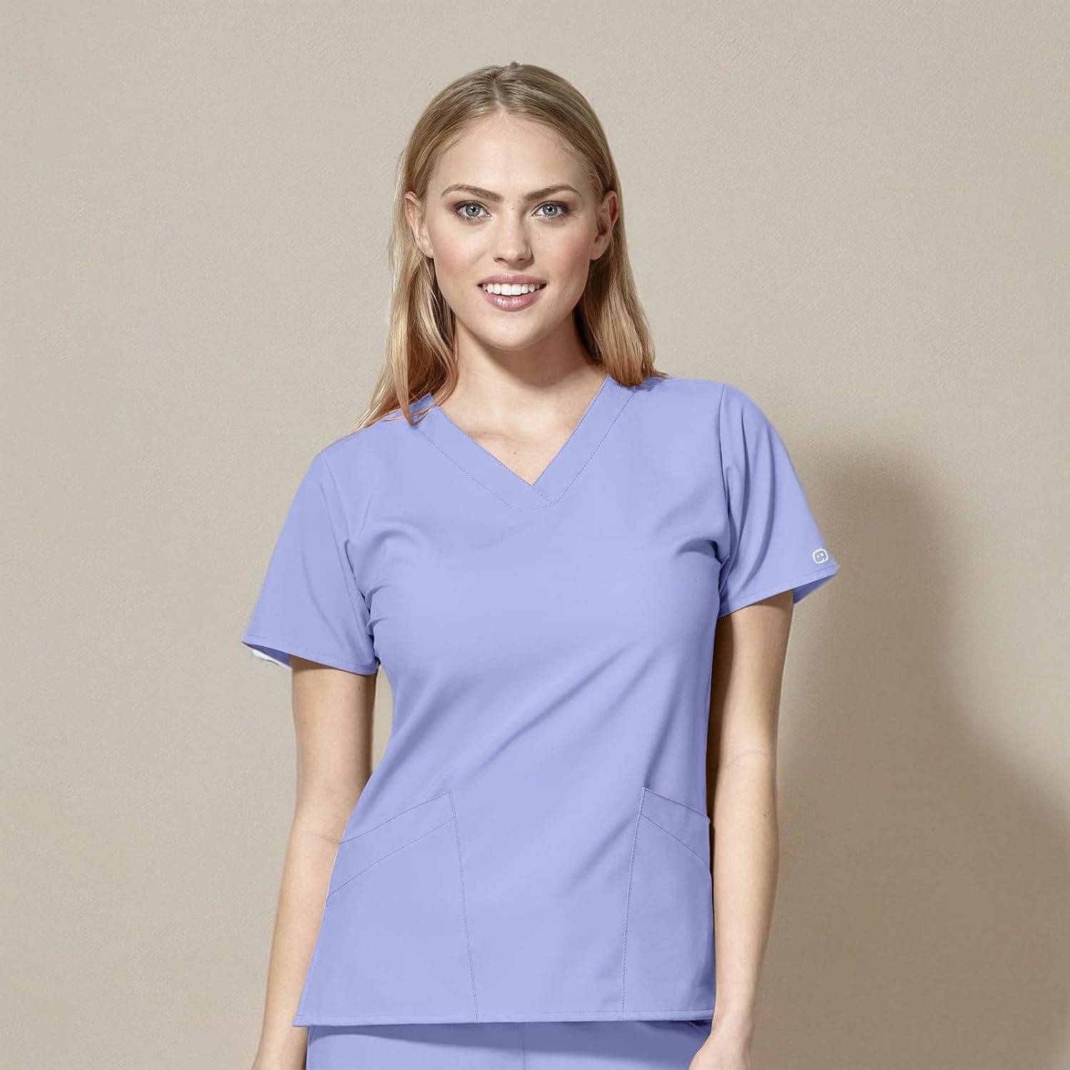 WINK W123 Women’s Basic V-Neck Scrub Top(Ceil Blue)