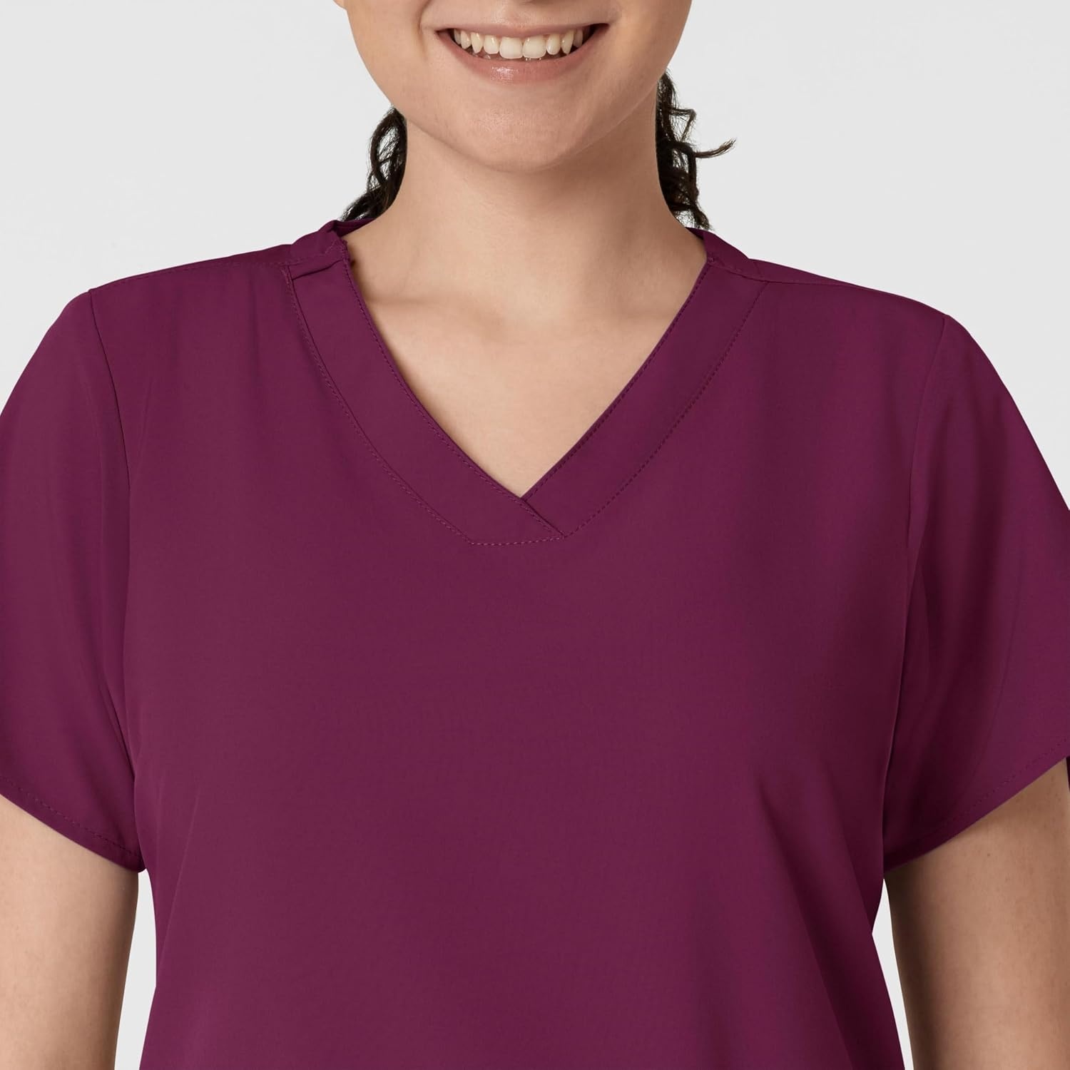 WINK W123 Women’s Basic V-Neck Scrub Top(Wine)