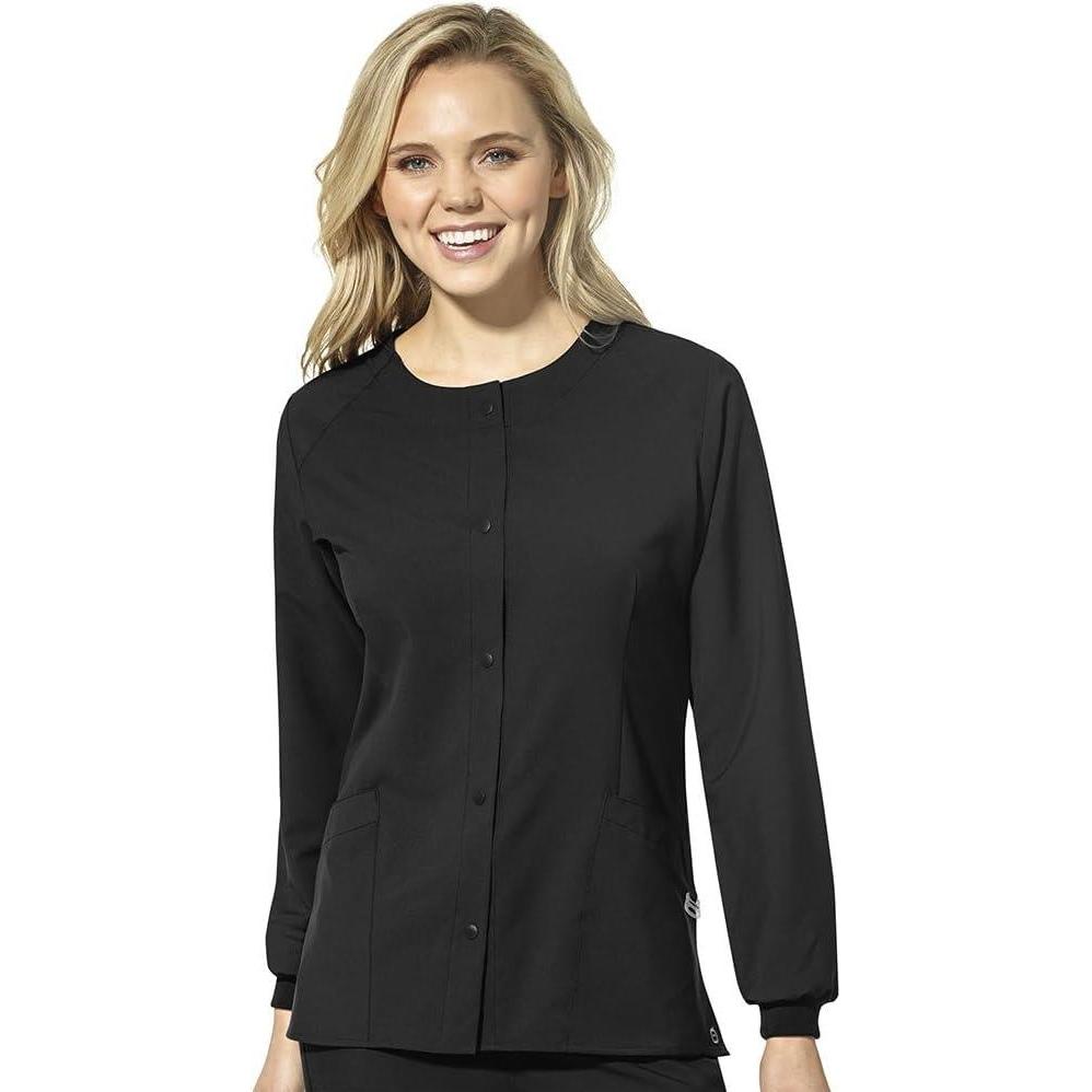 WonderWink Womens Crew Neck Warm Up Jacket(Black)