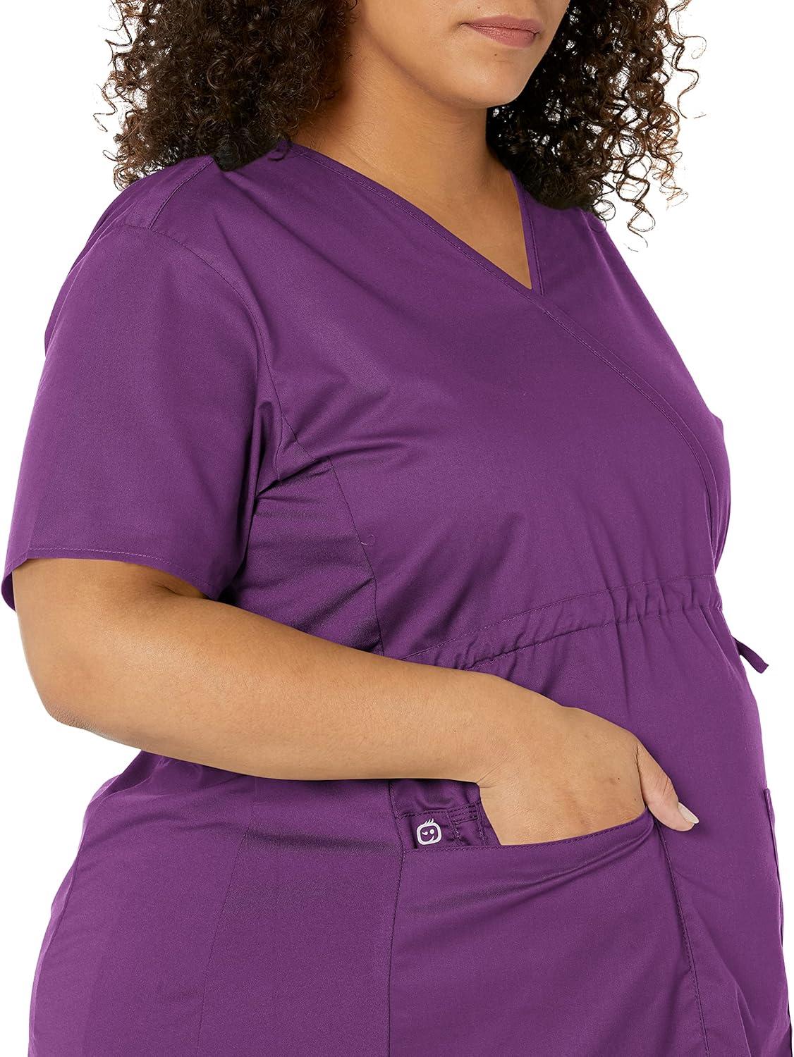 Wink WonderWORK Scrubs for Maternity Mock Wrap Scrub Tops(Eggplant)