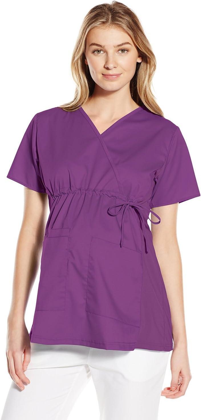 Wink WonderWORK Scrubs for Maternity Mock Wrap Scrub Tops(Eggplant)