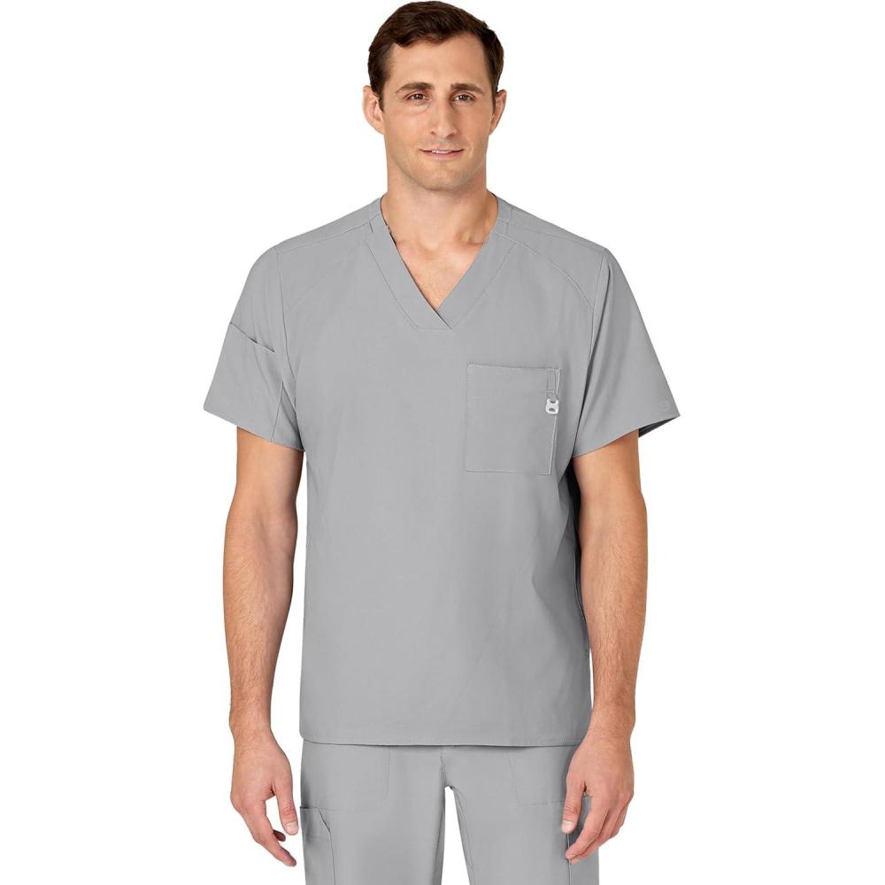 WINK Scrubs for Men, W123, V-Neck Tops with 6 Pockets(Grey)