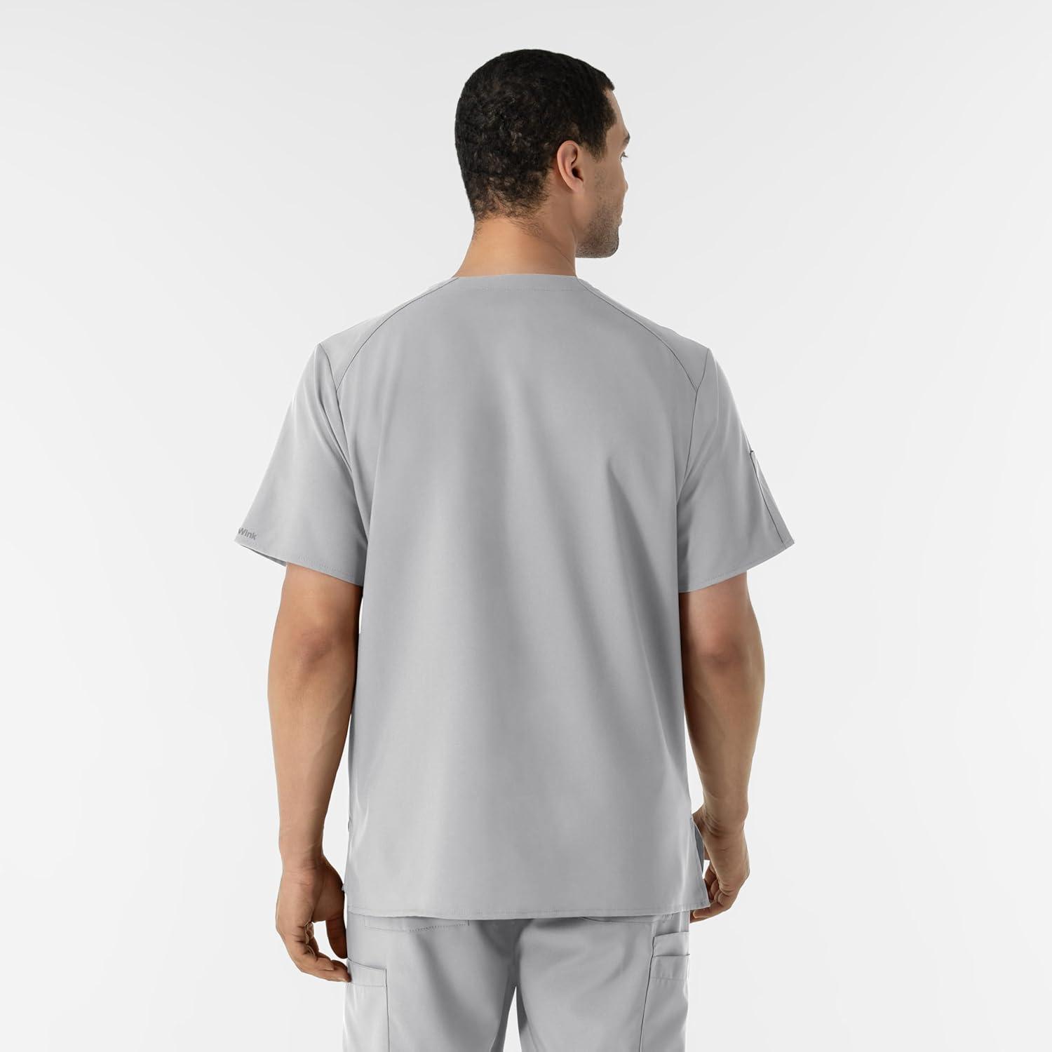 WINK Scrubs for Men, W123, V-Neck Tops with 6 Pockets(Grey)