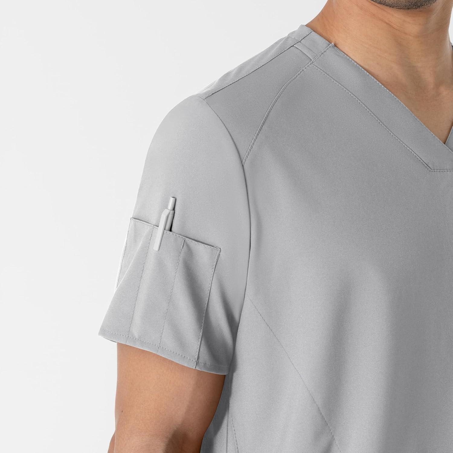 WINK Scrubs for Men, W123, V-Neck Tops with 6 Pockets(Grey)