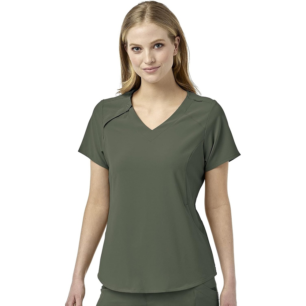 WonderWink Mens Renew Women’s Zip Accent Scrub Top(Olive)