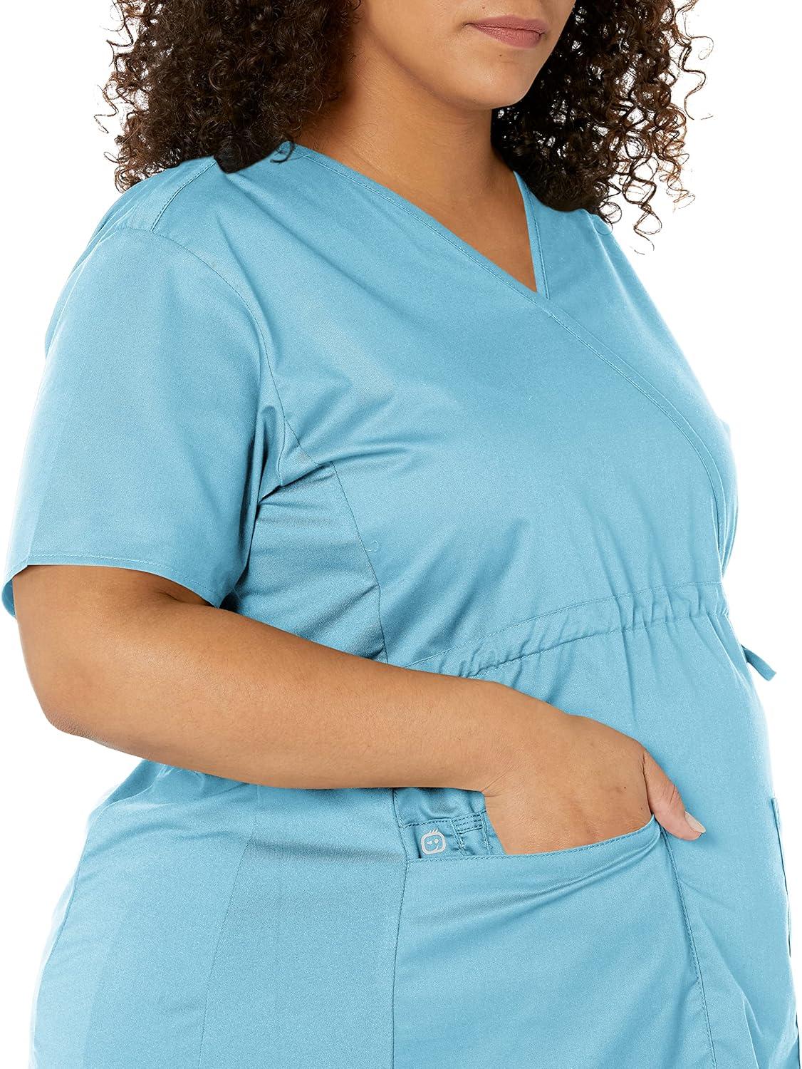 Wink WonderWORK Scrubs for Maternity Mock Wrap Scrub Tops(Light Turquoise)
