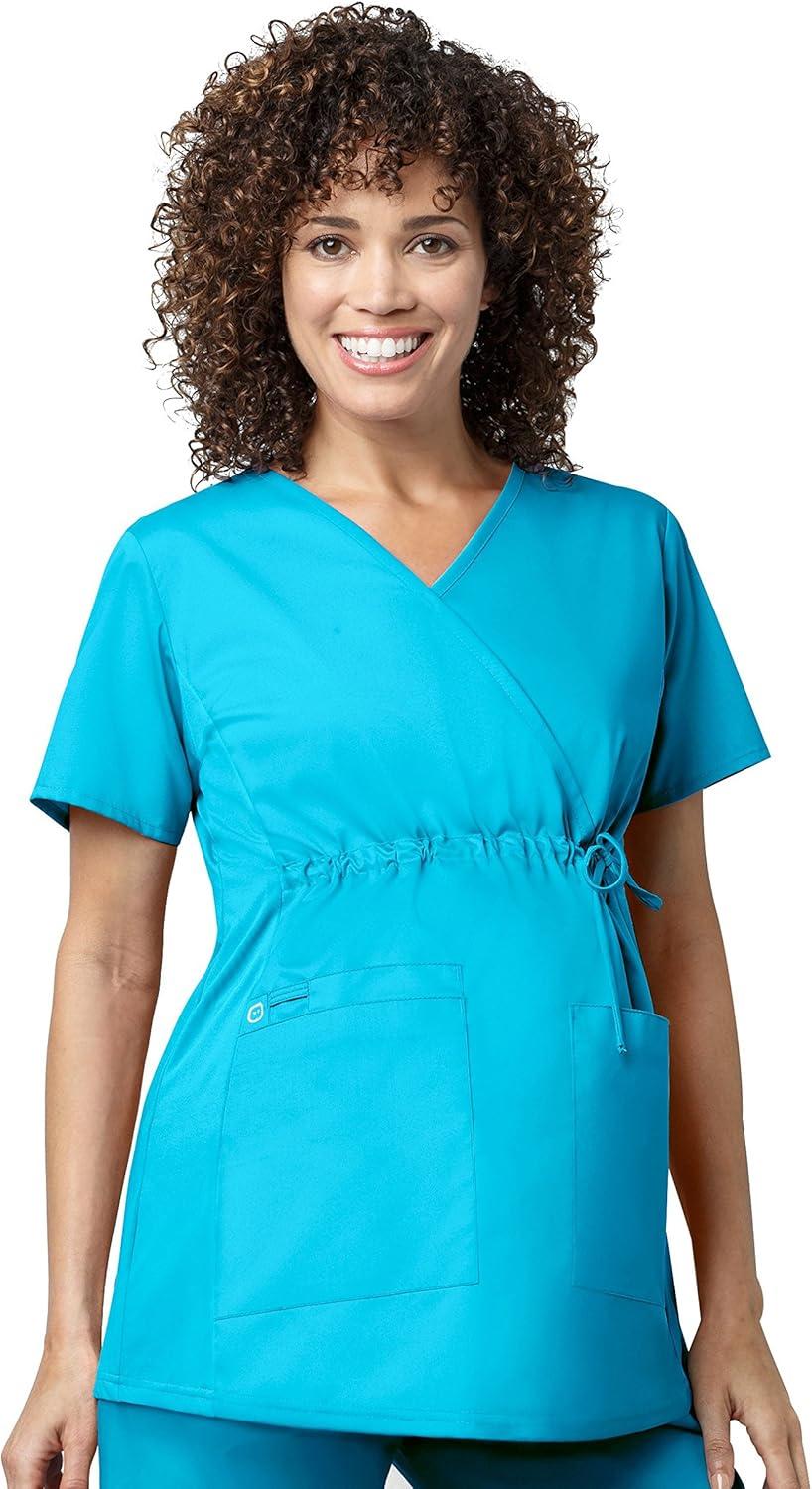 Wink WonderWORK Scrubs for Maternity Mock Wrap Scrub Tops(Light Turquoise)