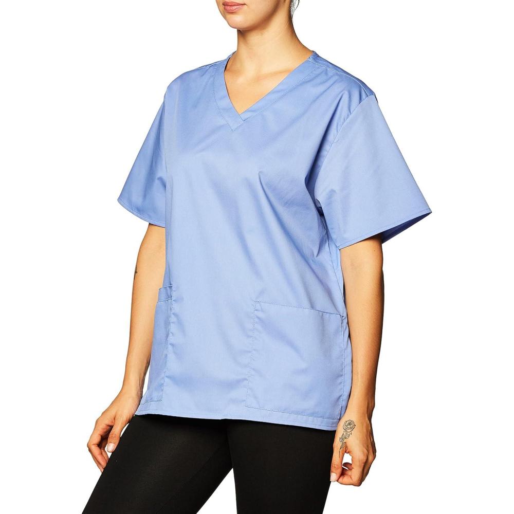 WonderWink Unisex-Adult Unisex V-Neck Top(Ceil Blue)