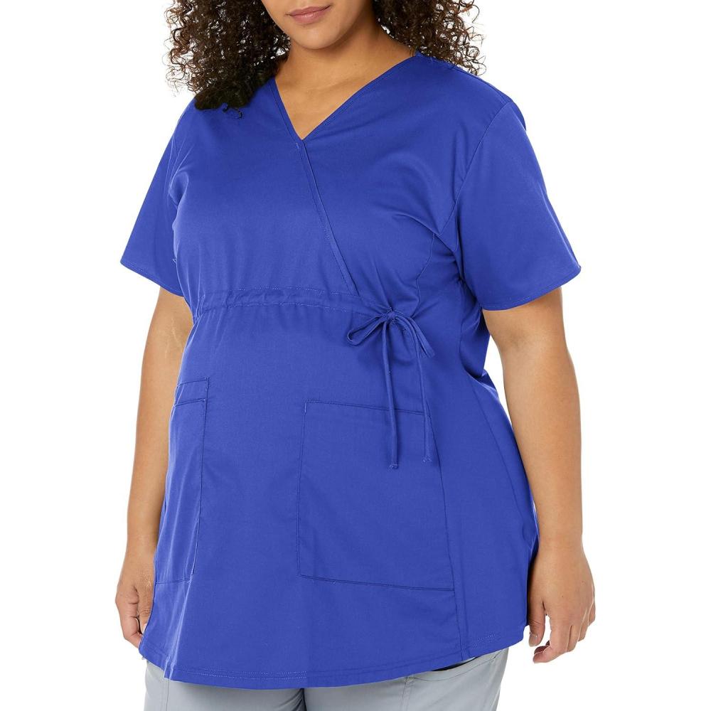 Wink WonderWORK Scrubs for Maternity Mock Wrap Scrub Tops(Galaxy Blue)