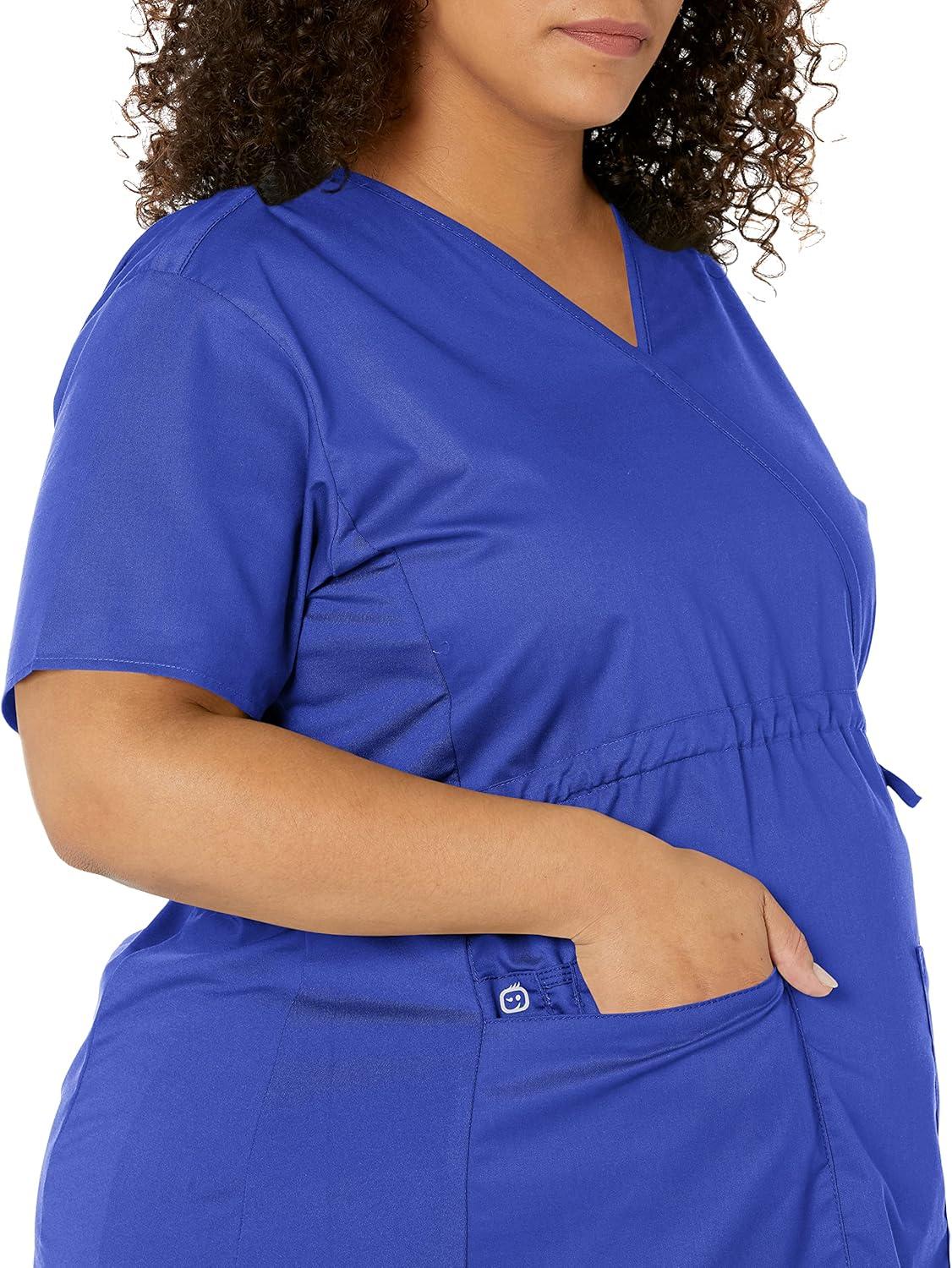 Wink WonderWORK Scrubs for Maternity Mock Wrap Scrub Tops(Galaxy Blue)