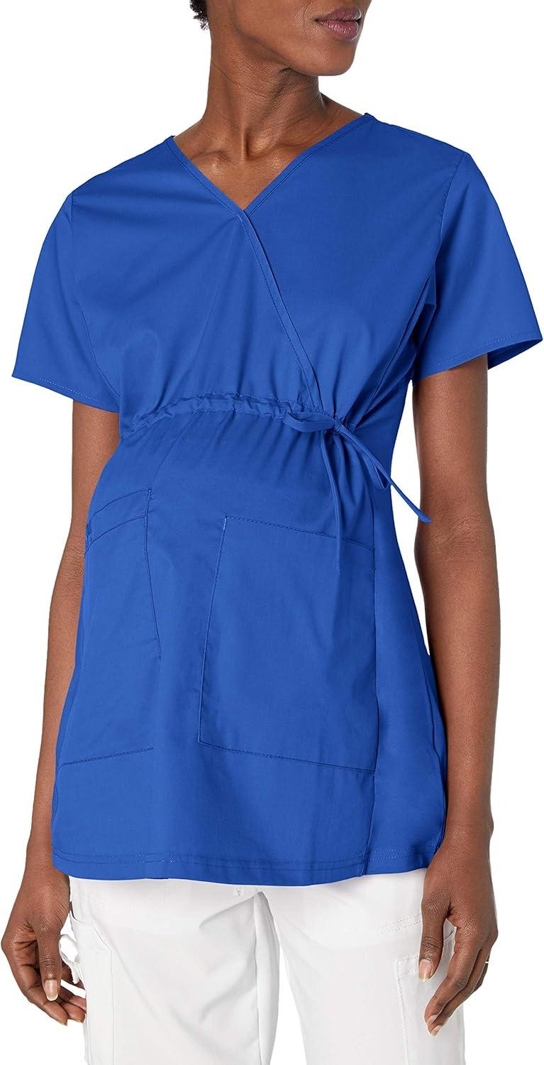 Wink WonderWORK Scrubs for Maternity Mock Wrap Scrub Tops(Galaxy Blue)