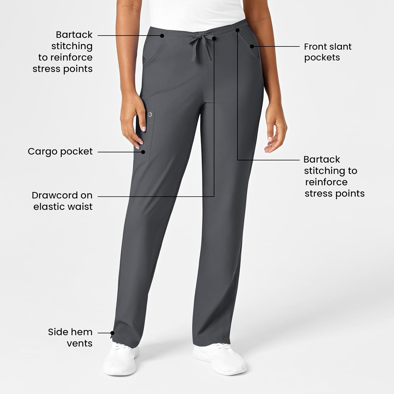 WINK W123 Women’s Drawstring Scrub Pant(Pewter)