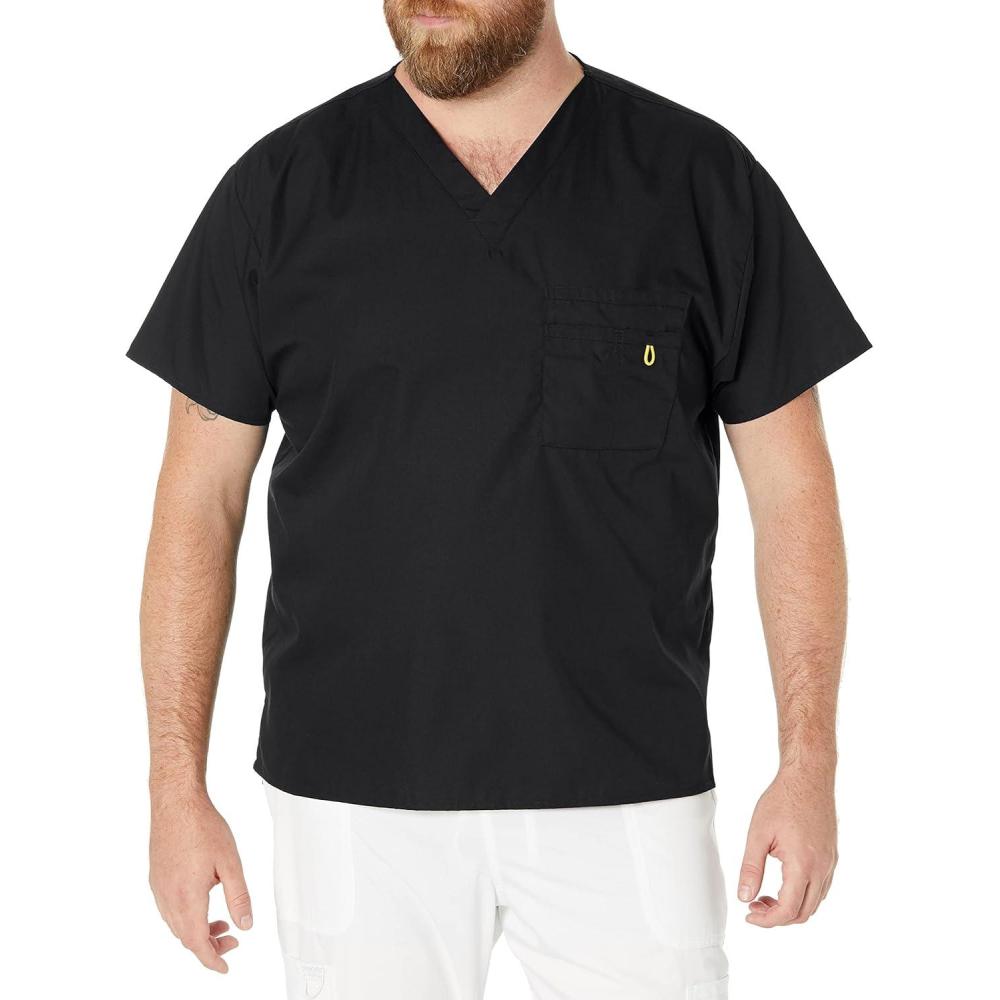 WonderWink Men’s Big The Alpha Unisex V-Neck Scrub Top(Black)