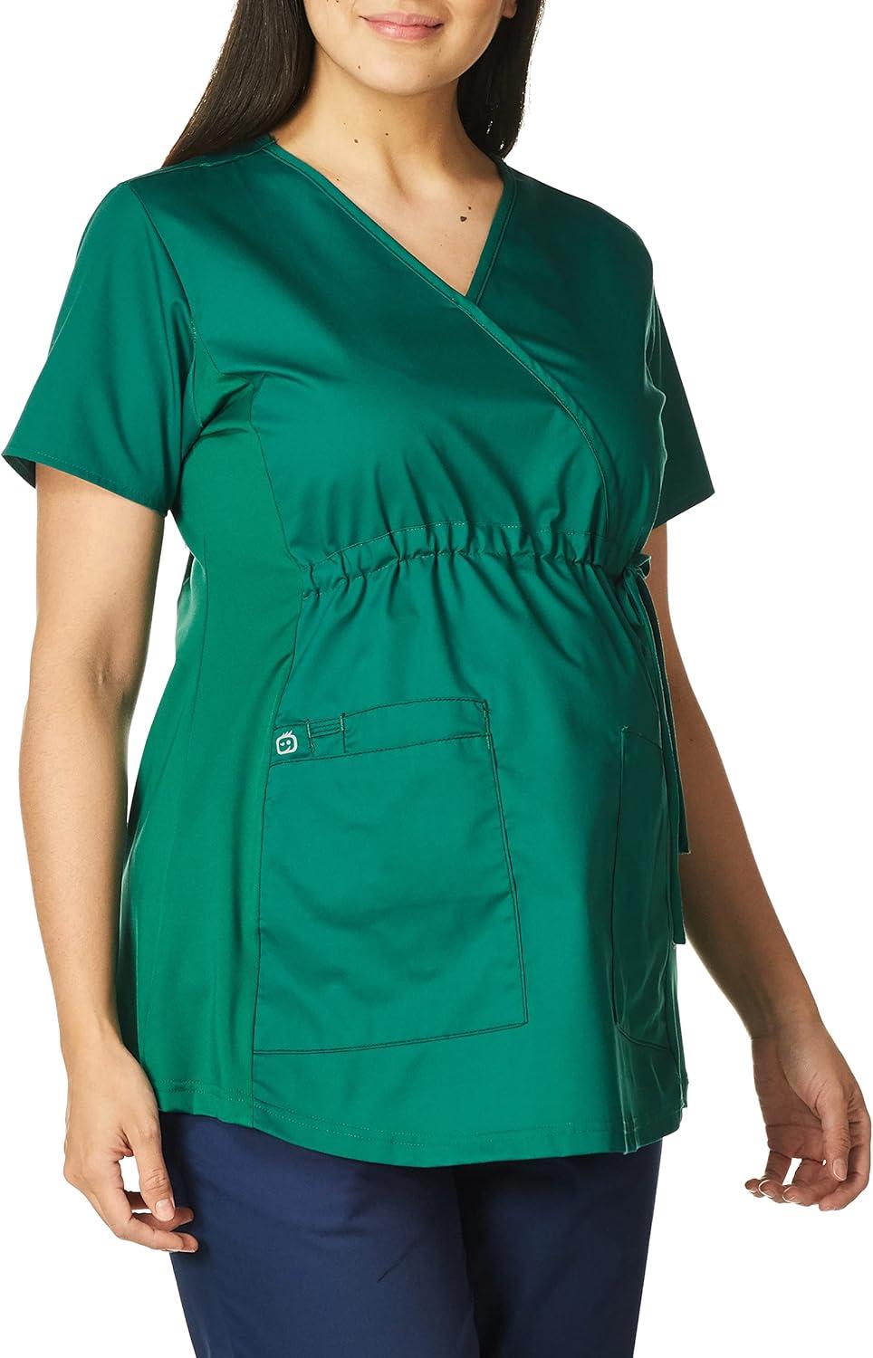 Wink WonderWORK Scrubs for Maternity Mock Wrap Scrub Tops(Hunter)