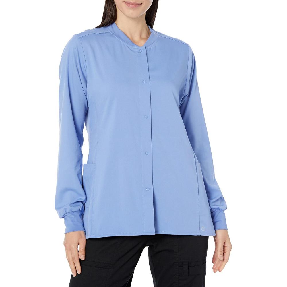 WonderWink womens Women’s Snap Front Warm-up Jacket(Ceil Blue)