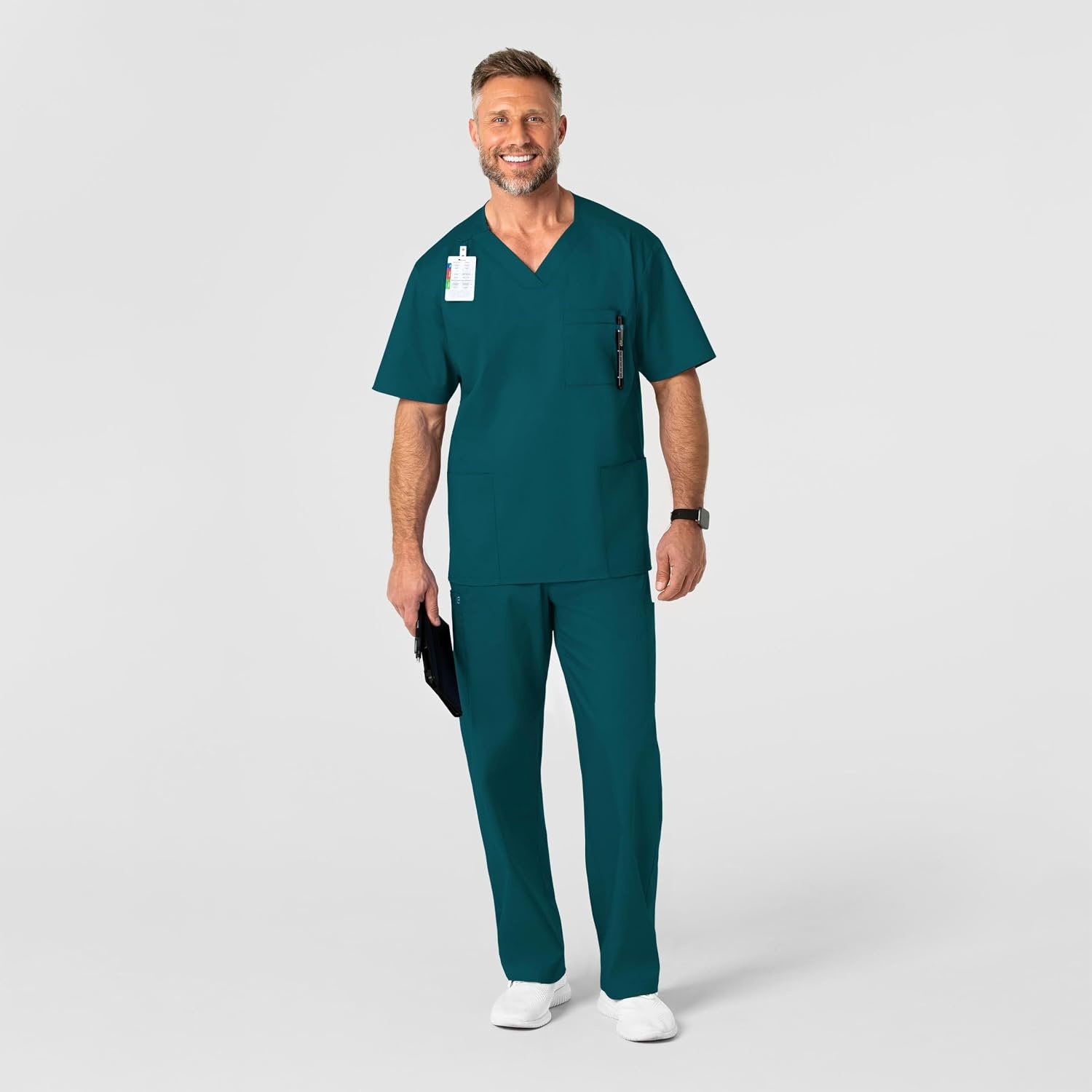 WonderWink Men’s Big Wonderwork Big Men’s V Neck Scrub Top(Caribbean Blue)