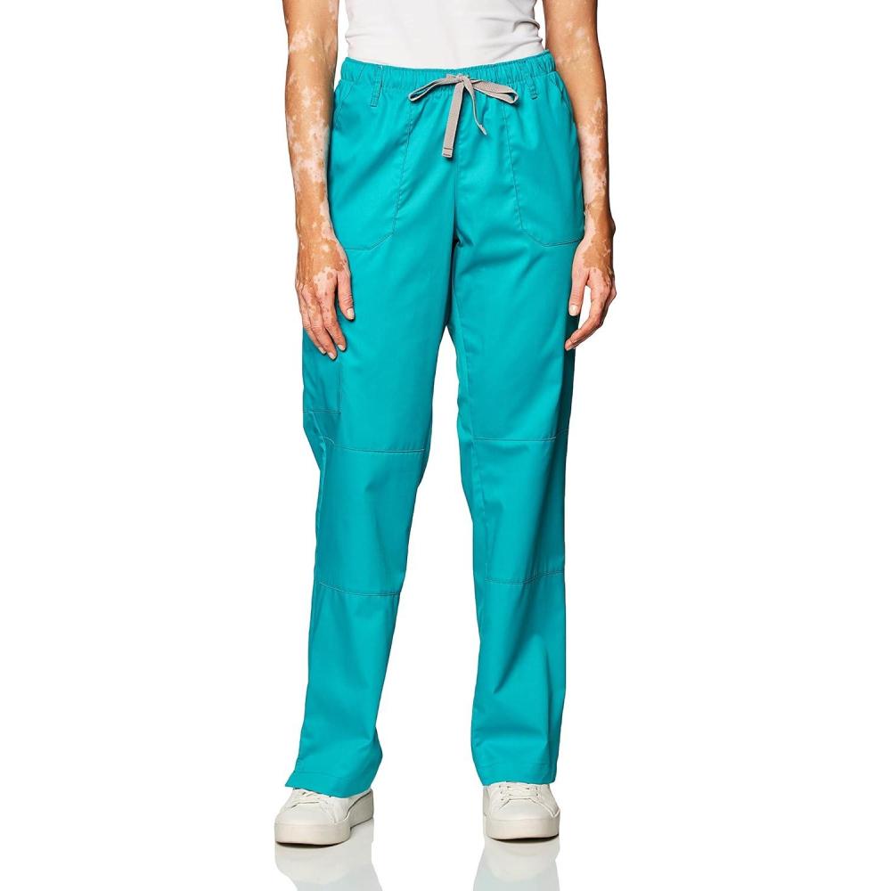 WonderWink Women’s Petite-Plus-Size Wonderwork Straight Leg Cargo Scrub Pant(Teal Blue)