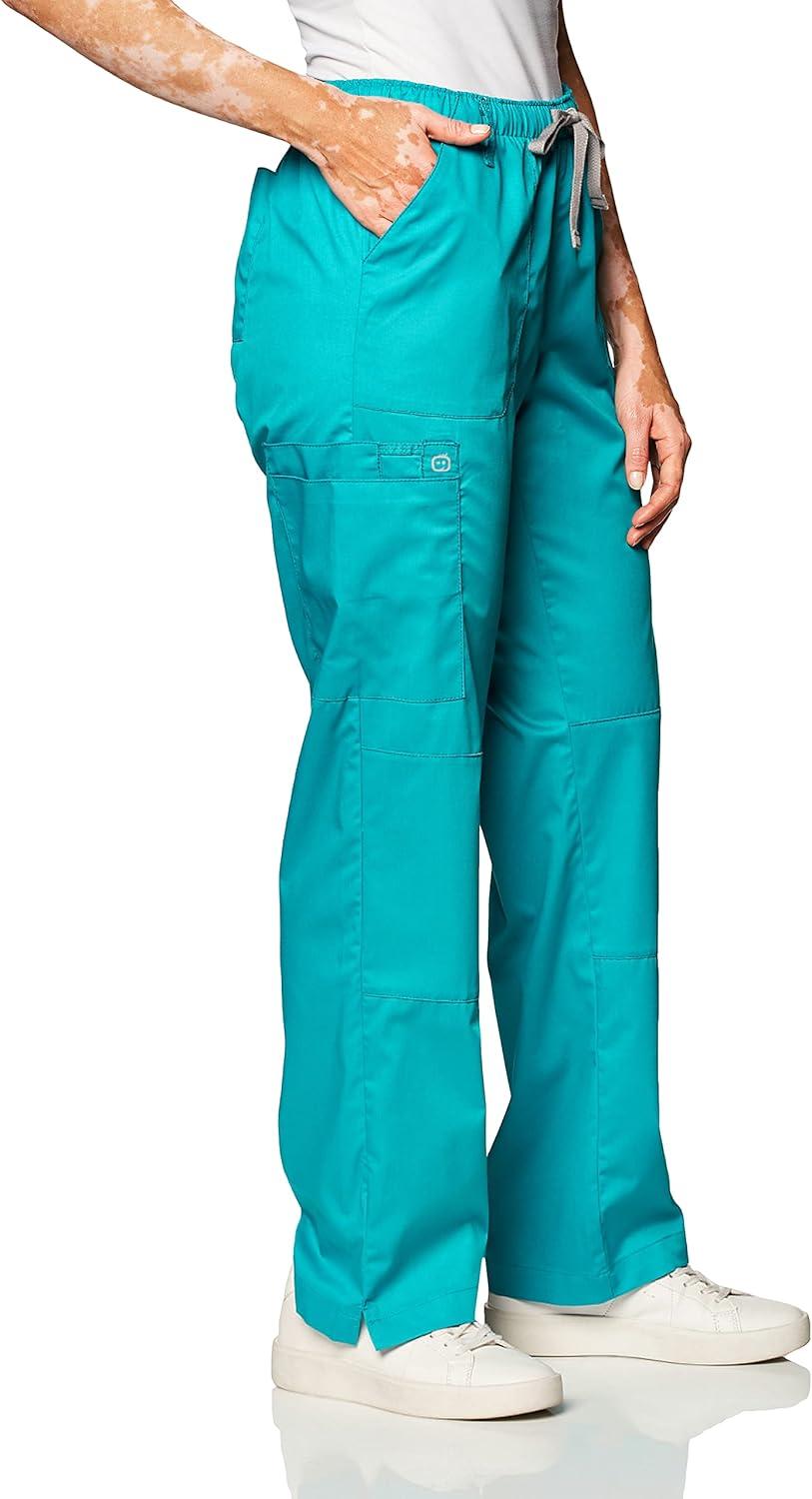 WonderWink Women’s Petite-Plus-Size Wonderwork Straight Leg Cargo Scrub Pant(Teal Blue)