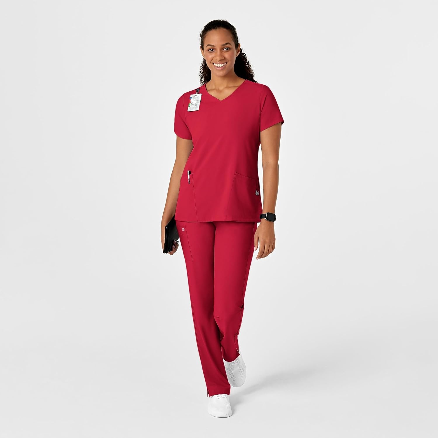 Wink W123 Women’s Y-Neck Wrap Scrub Top(Red)