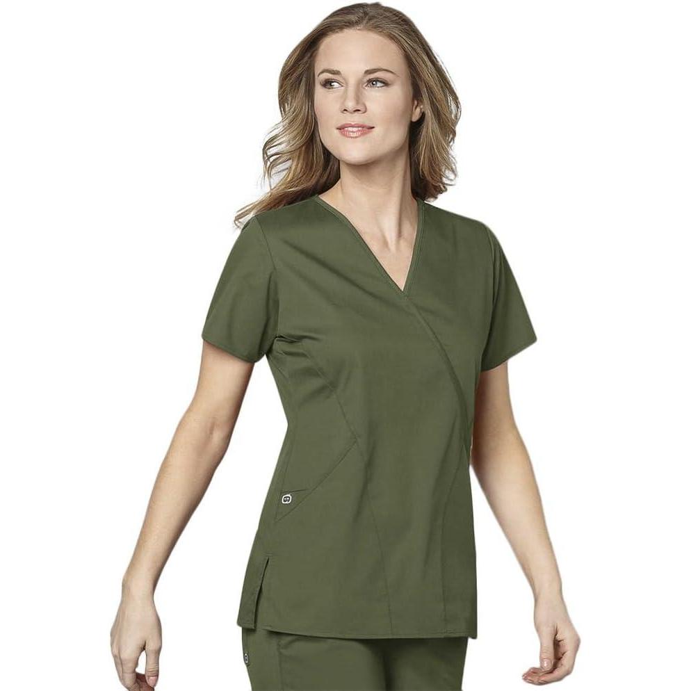 WonderWink Womens Women’s Mock Wrap Scrub Top(Olive)