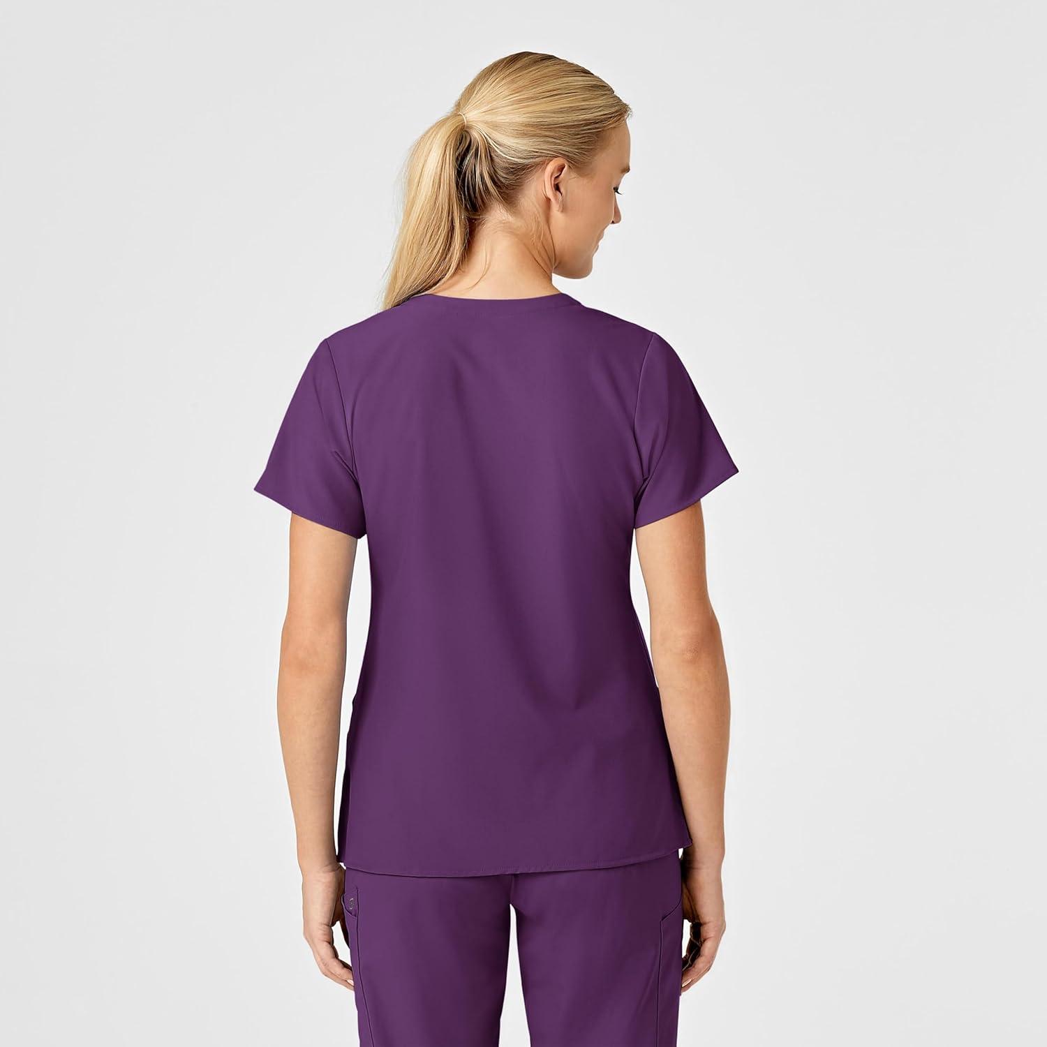Wink Scrubs for Women, W123, Stylized V-Neck Tops with 5 Pockets(Eggplant)
