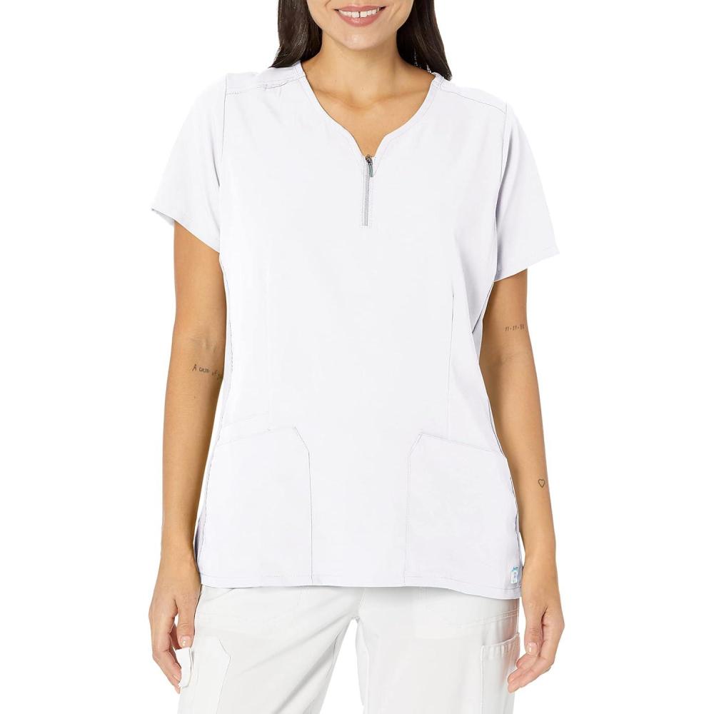 WonderWink Men’s Uni Moss Grn Simply Soft 3pkt Scrub Shrt(White)