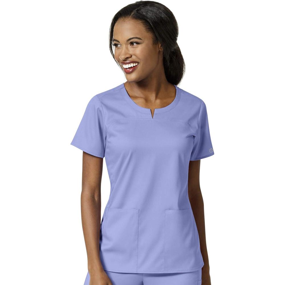 WonderWink Womens Women’s 4 Pocket Notch Neck Scrub Top(Ceil Blue)