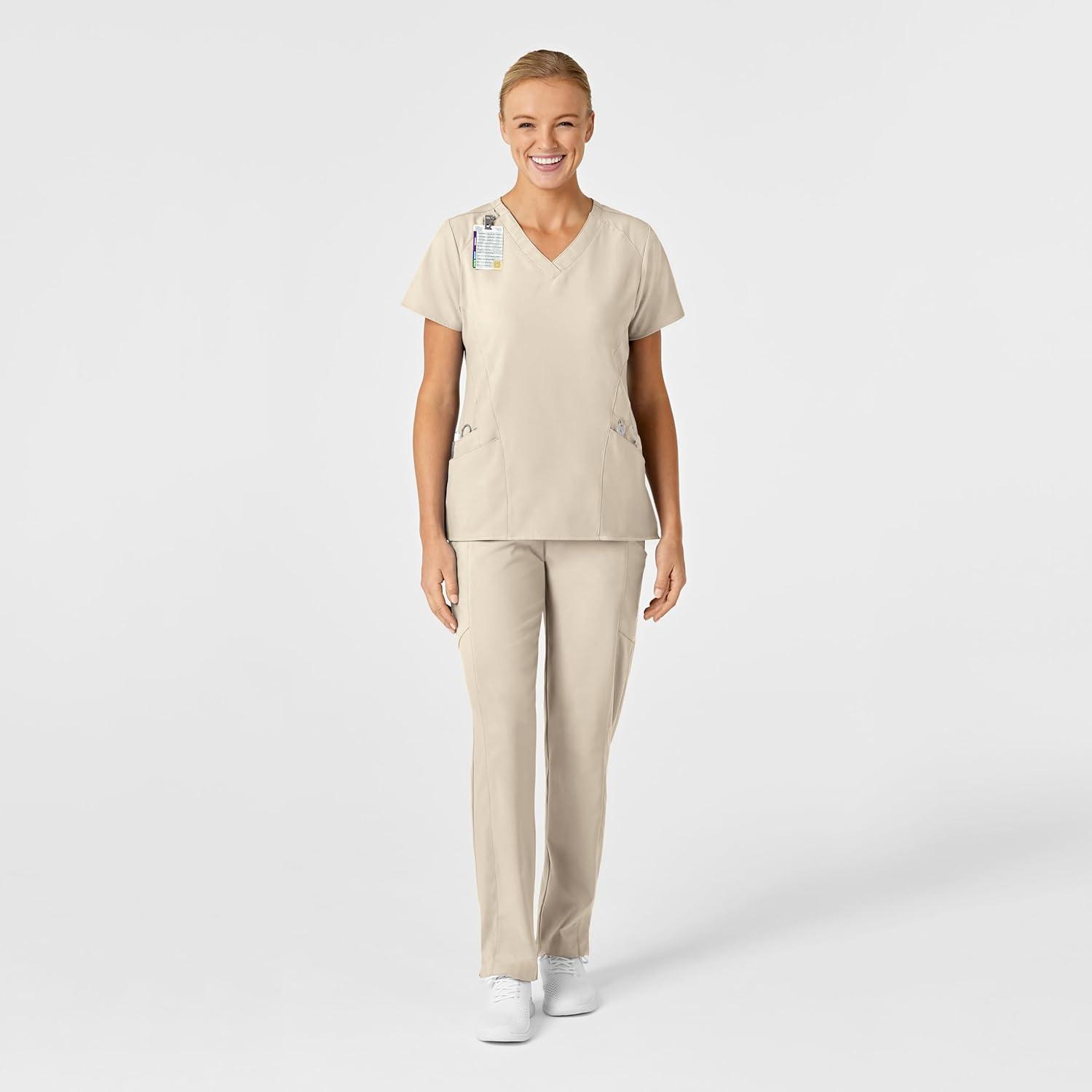 Wink Scrubs for Women, W123, Stylized Vneck Tops with 5 Pockets(Khaki)
