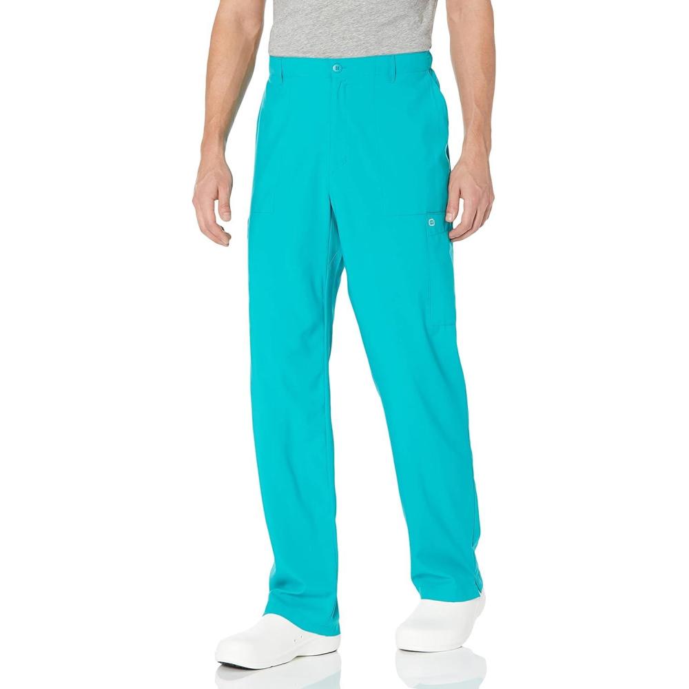 WonderWink Mens Men’s Flat Front Cargo Pant(Teal Blue)