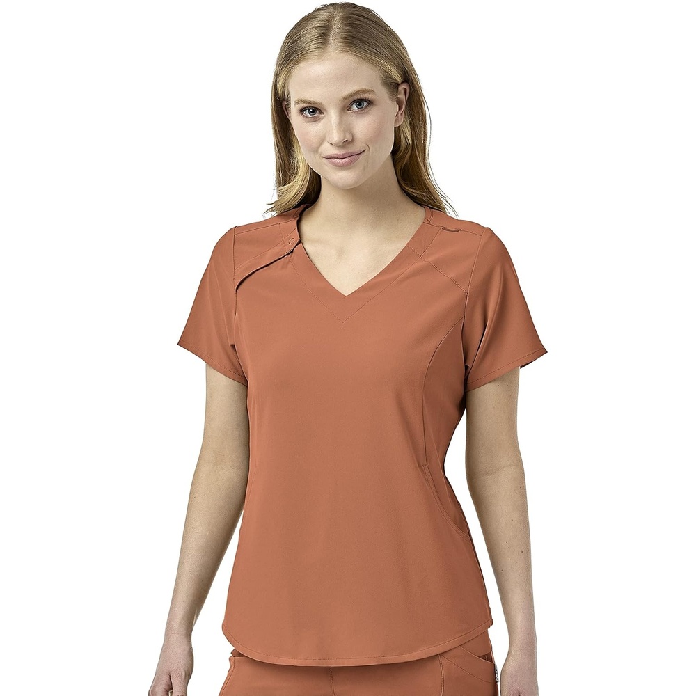 WonderWink Mens Renew Women’s Zip Accent Scrub Top(Clay)