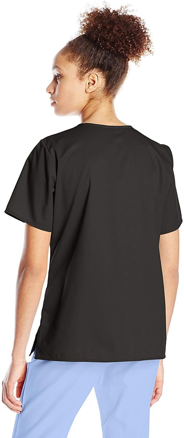 WINK WonderWORK Women’s Short Sleeve Snap Front Scrub Top(Black)