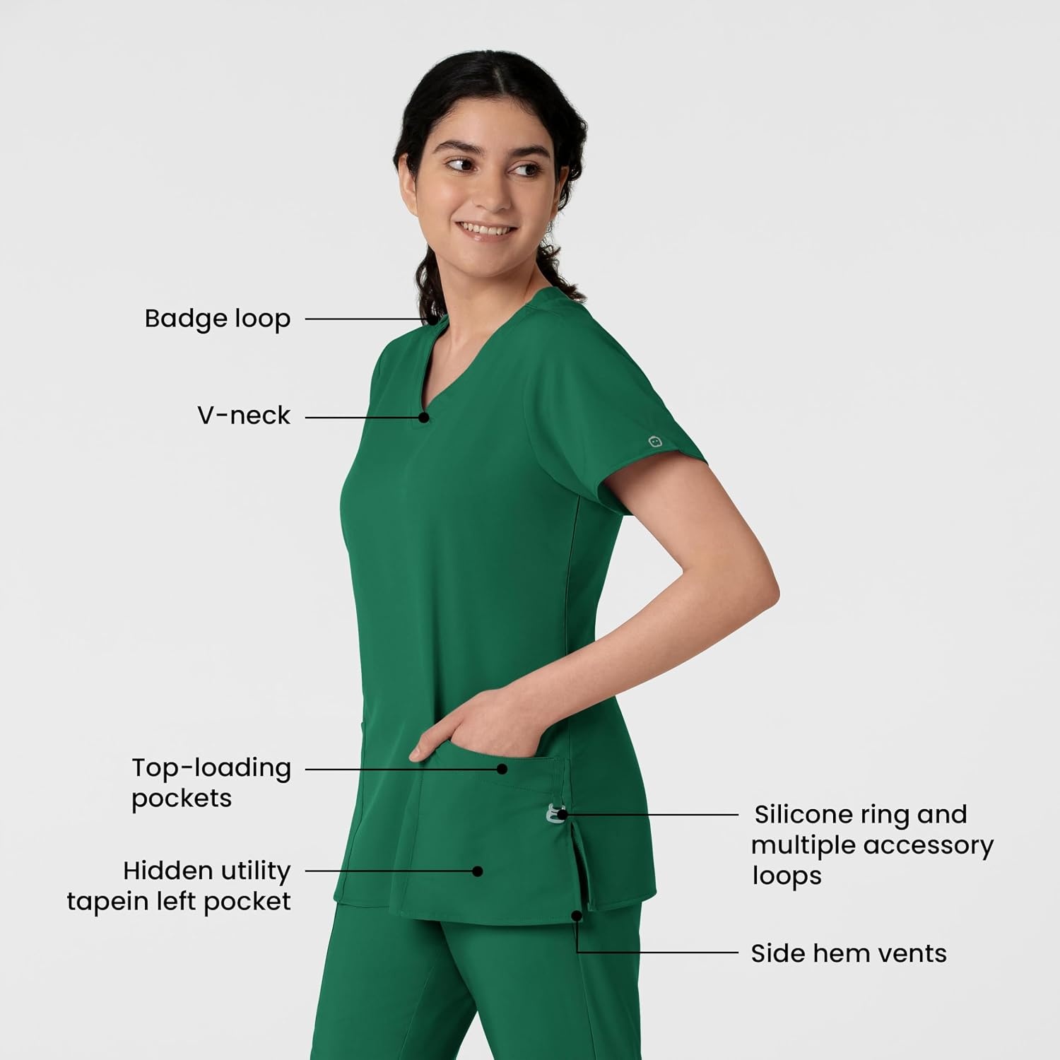 WINK W123 Women’s Basic V-Neck Scrub Top(Hunter Green)